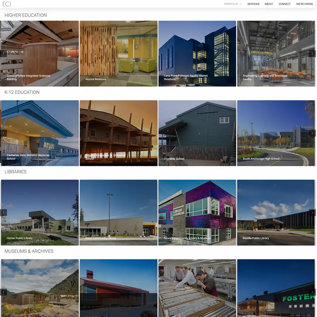 ECI Architecture website by Mace Design Co. in Juneau, Alaska.