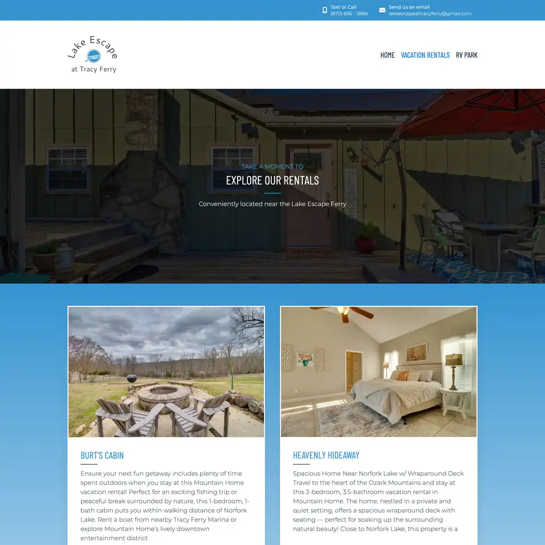 Lake Escape at Tracy Ferry website by Mace Design Co. in Juneau, Alaska.