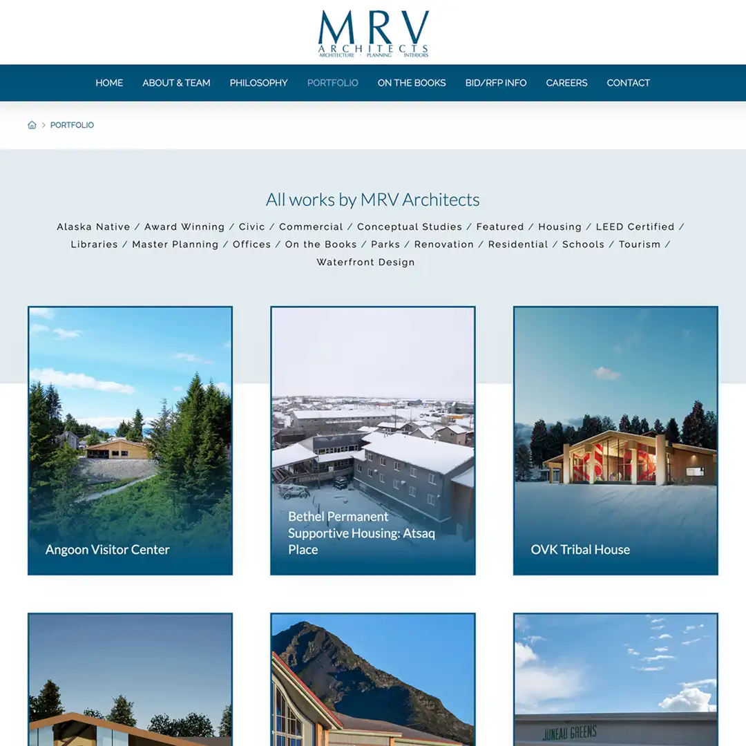 MRV Architects website by Mace Design Co. in Juneau, Alaska.